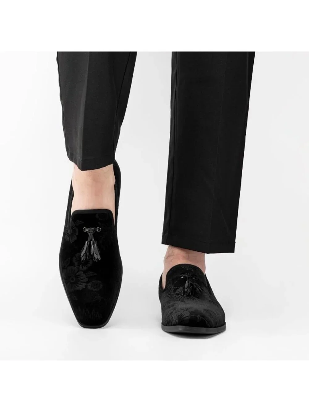 JITAI Men's Black30 Rubber Loafers Tassels Spikes Comfortable Wedding Prom Shoes